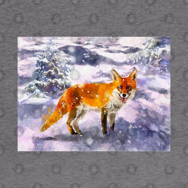 Fox in Winter Watercolor by danieljanda